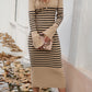 Devine Striped V-Neck Long Sleeve Sweater Dress