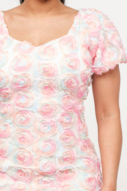 Mesh Inside Lining Flower Detail Mini Dress