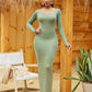 Round Neck Long Sleeve Maxi Wrap Dress