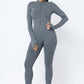 Front Zipper Mock Neck Open Thumb Long Sleeve Jumpsuit