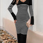 Devine Striped V-Neck Long Sleeve Sweater Dress