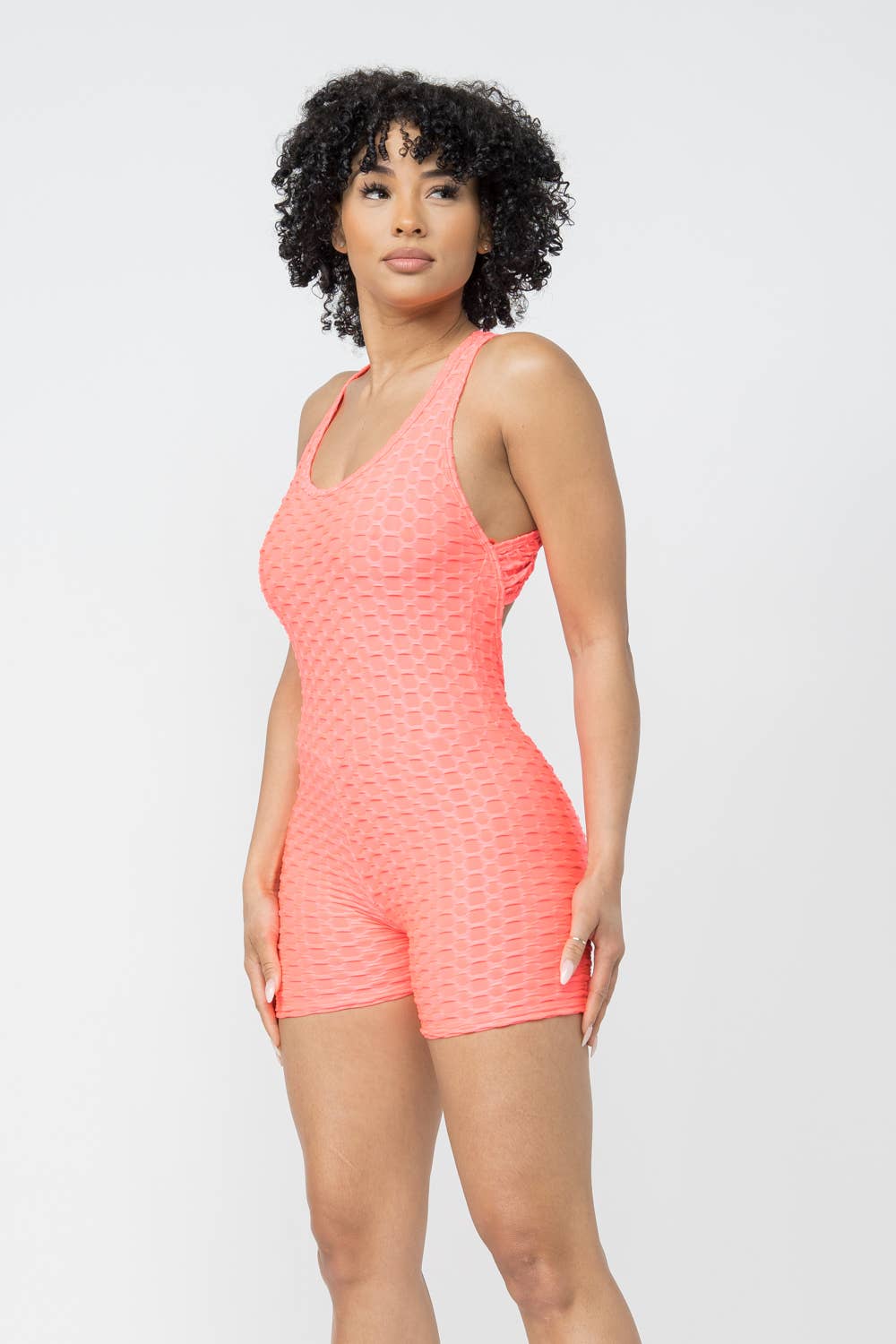 Honeycomb Jacquard Sleeveless Cross Back Romper
