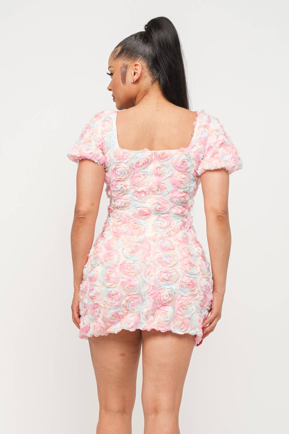 Mesh Inside Lining Flower Detail Mini Dress