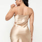 Satin Solid Cowl Neck Spaghetti Strap Bodycon Mini Dress