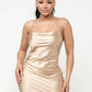 Satin Solid Cowl Neck Spaghetti Strap Bodycon Mini Dress