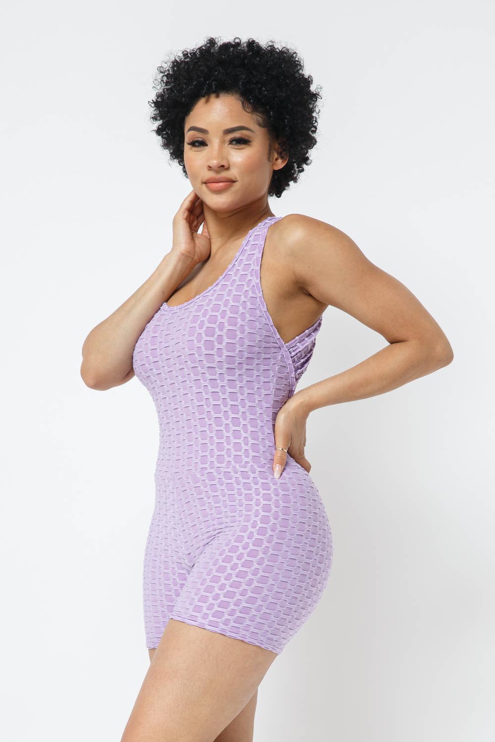 Honeycomb Jacquard Sleeveless Cross Back Romper