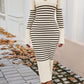 Devine Striped V-Neck Long Sleeve Sweater Dress