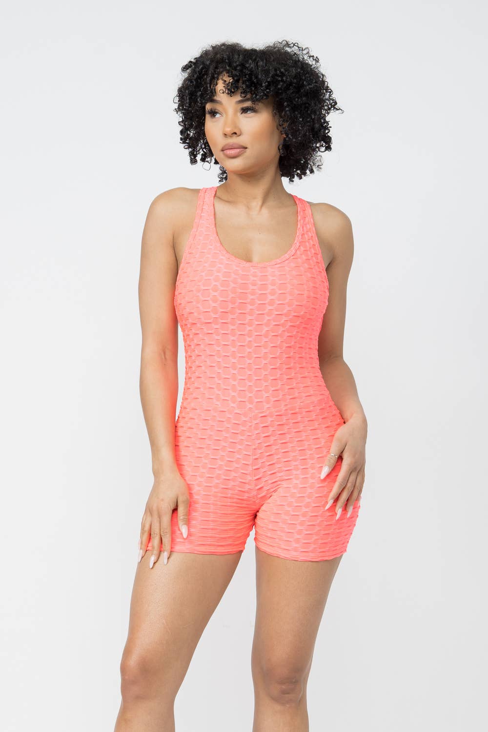 Honeycomb Jacquard Sleeveless Cross Back Romper