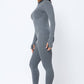 Front Zipper Mock Neck Open Thumb Long Sleeve Jumpsuit