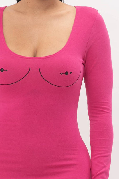 Screen Print Long Sleeve Bodycon Dress