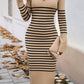 Devine Striped V-Neck Long Sleeve Sweater Dress