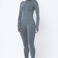 Front Zipper Mock Neck Open Thumb Long Sleeve Jumpsuit