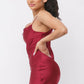 Satin Solid Cowl Neck Spaghetti Strap Bodycon Mini Dress
