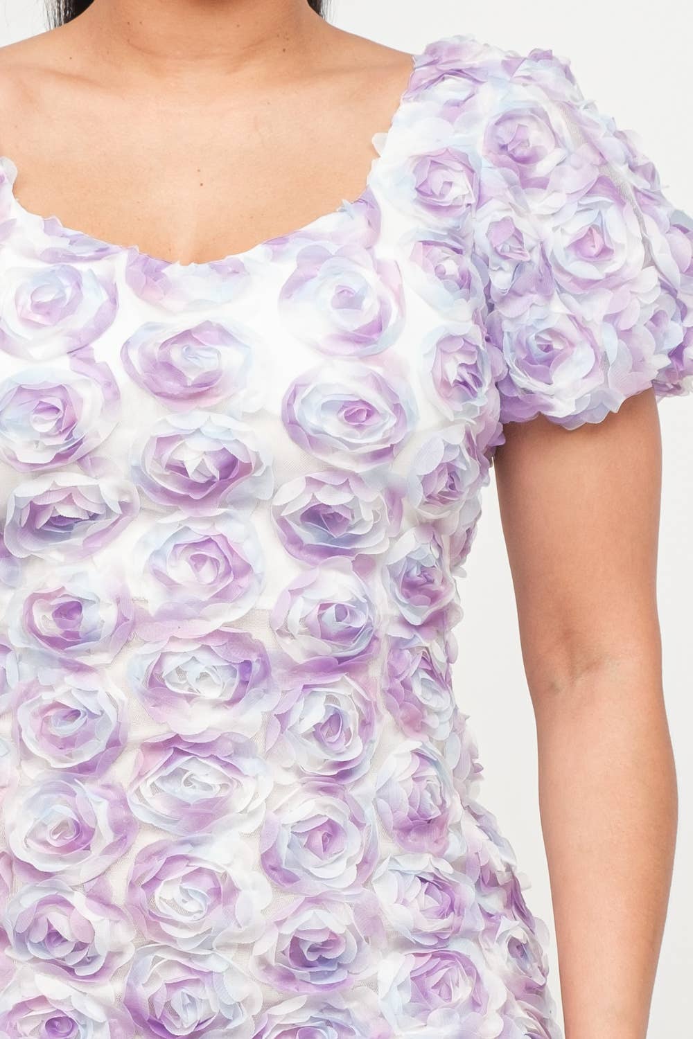 Mesh Inside Lining Flower Detail Mini Dress