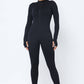 Front Zipper Mock Neck Open Thumb Long Sleeve Jumpsuit