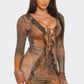 Tie Dye Open Front Spaghetti Tie Ruffle Trim Dress