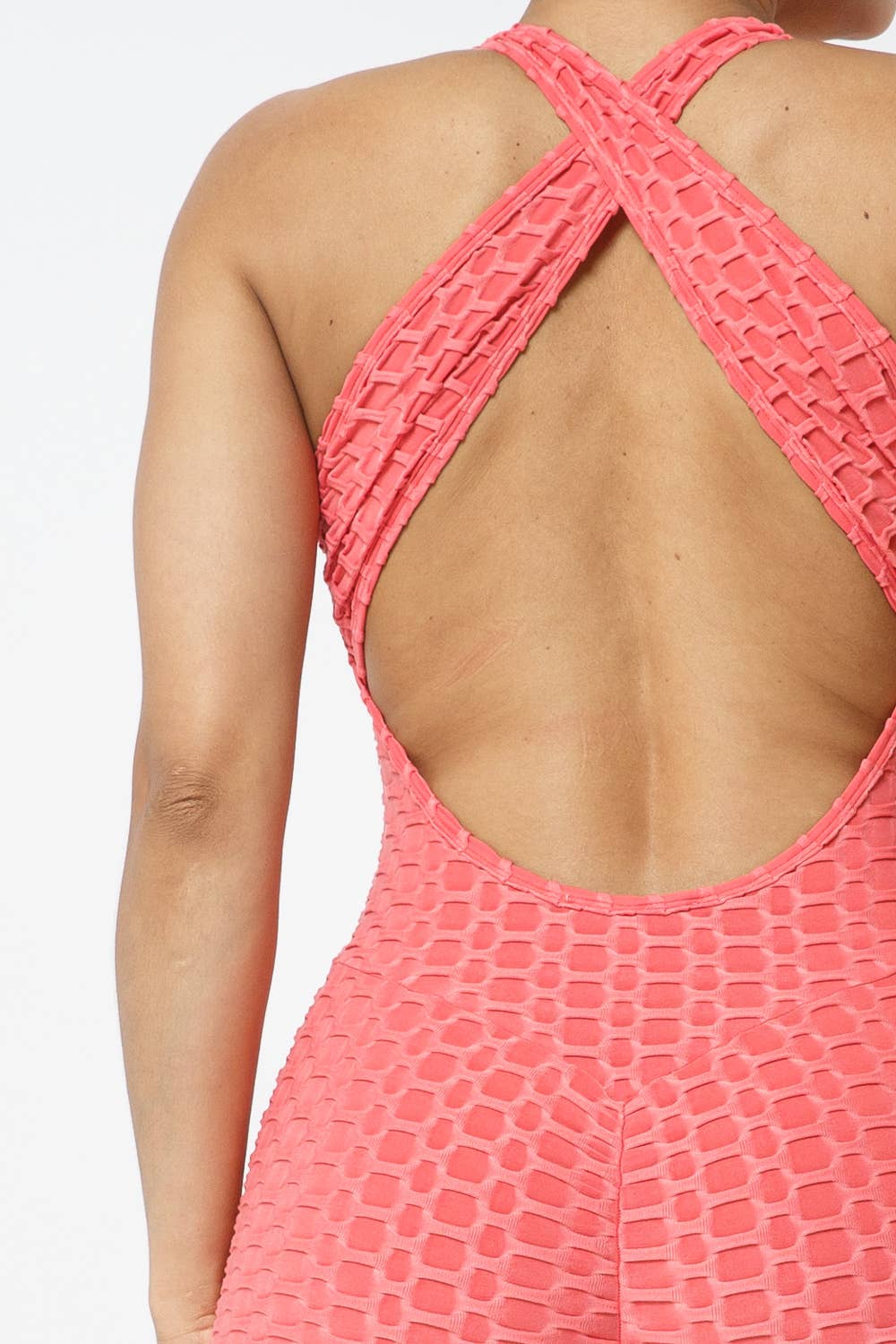 Honeycomb Jacquard Sleeveless Cross Back Romper