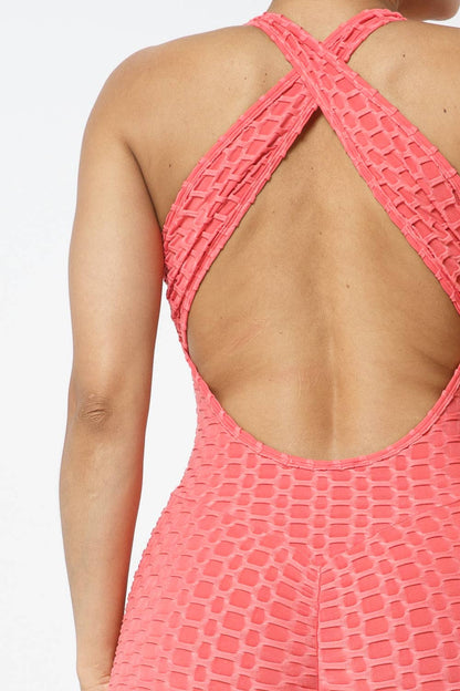 Honeycomb Jacquard Sleeveless Cross Back Romper