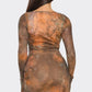 Tie Dye Open Front Spaghetti Tie Ruffle Trim Dress