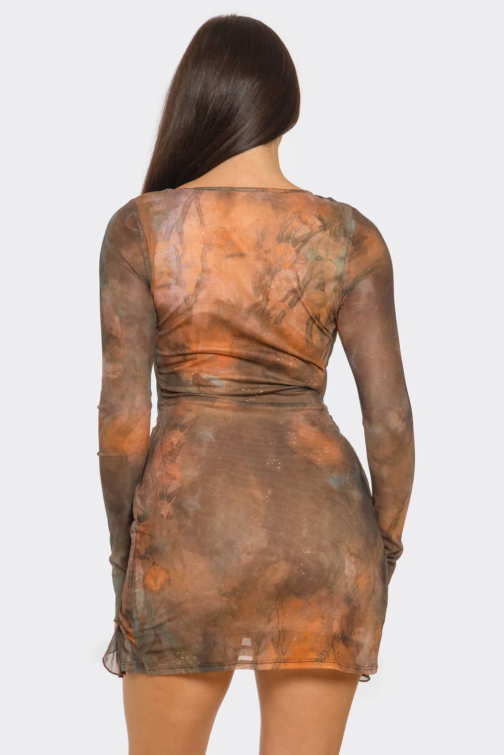 Tie Dye Open Front Spaghetti Tie Ruffle Trim Dress