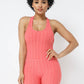Honeycomb Jacquard Sleeveless Cross Back Romper