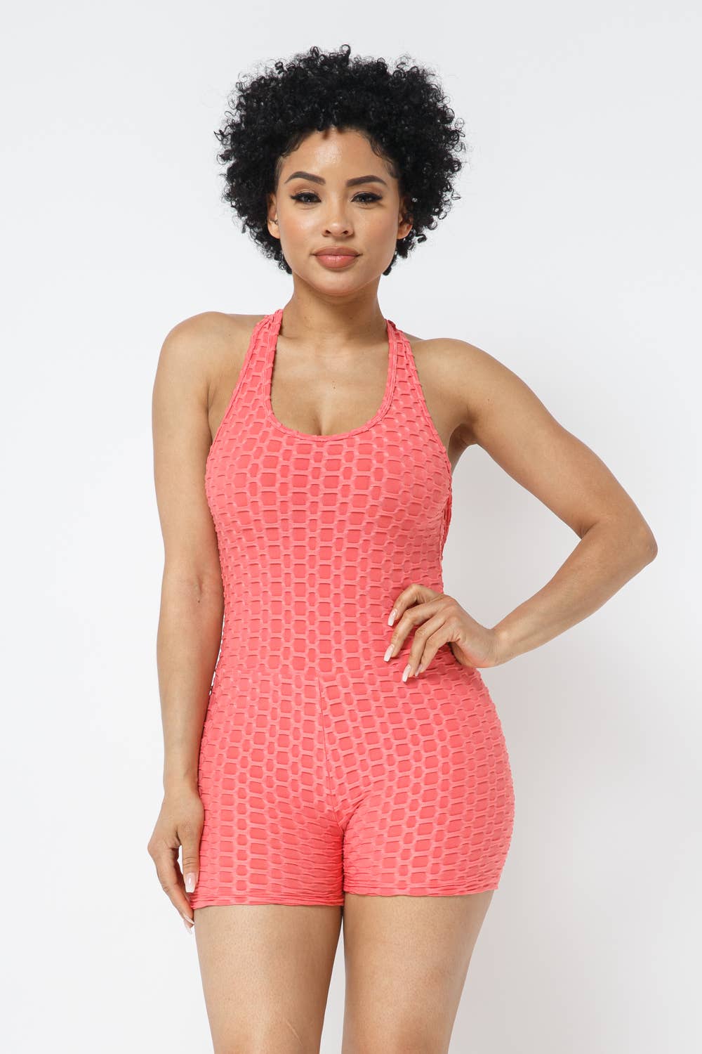 Honeycomb Jacquard Sleeveless Cross Back Romper