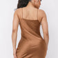 Satin Solid Cowl Neck Spaghetti Strap Bodycon Mini Dress