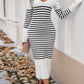 Devine Striped V-Neck Long Sleeve Sweater Dress
