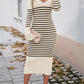 Devine Striped V-Neck Long Sleeve Sweater Dress