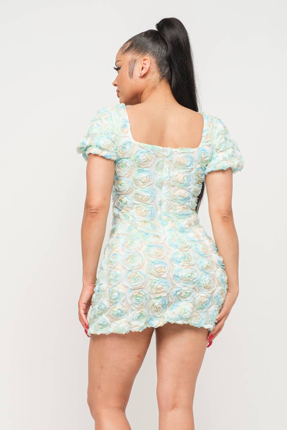 Mesh Inside Lining Flower Detail Mini Dress