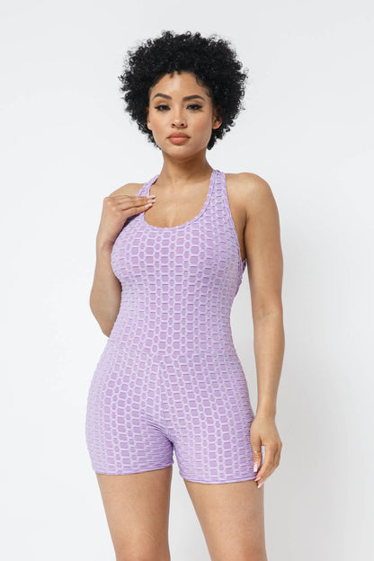Honeycomb Jacquard Sleeveless Cross Back Romper