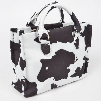 HPC5125 COW PRINTED WHITE DENIM MED TOTE BAG