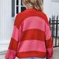 Angel Wings Striped Open Front Dropped Shoulder Cardigan