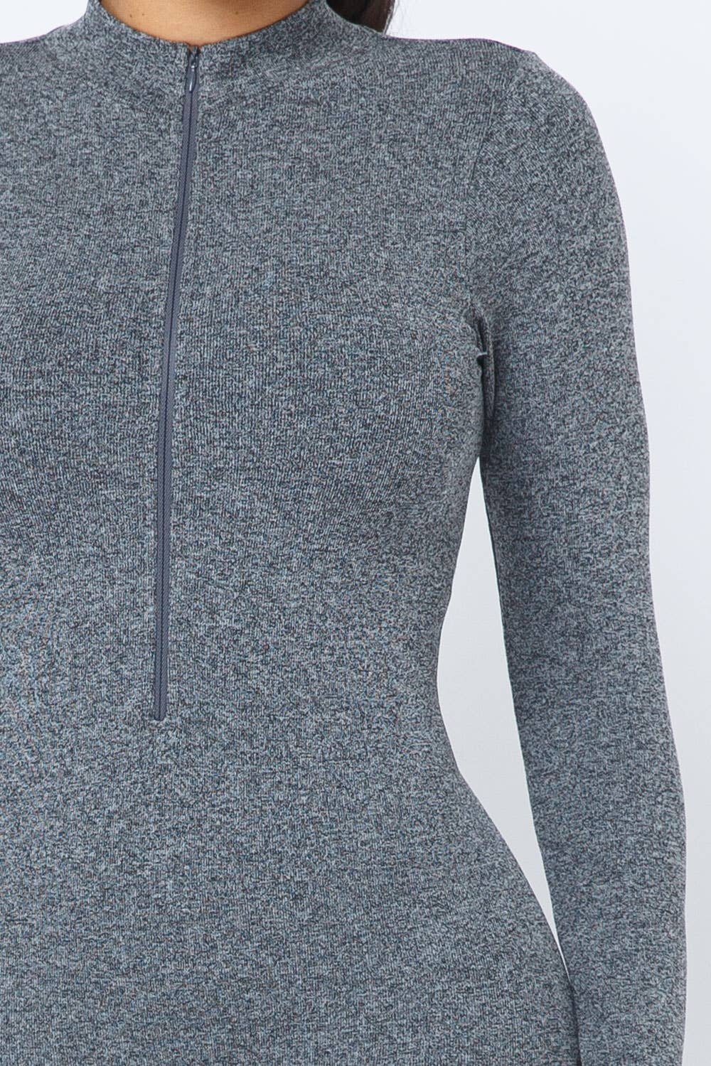 Front Zipper Mock Neck Open Thumb Long Sleeve Jumpsuit