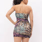 Power Mesh Print Inside Full Lining Ruched Tube Mini Dress