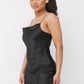 Satin Solid Cowl Neck Spaghetti Strap Bodycon Mini Dress