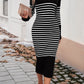 Devine Striped V-Neck Long Sleeve Sweater Dress