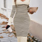 Devine Striped V-Neck Long Sleeve Sweater Dress