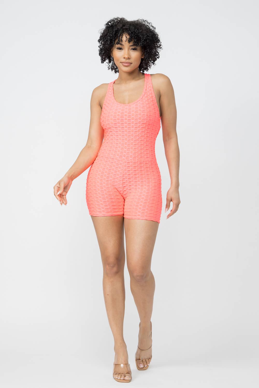 Honeycomb Jacquard Sleeveless Cross Back Romper