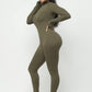 Front Zipper Mock Neck Open Thumb Long Sleeve Jumpsuit