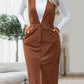 Perfee Slit Overall Dress with Pockets
