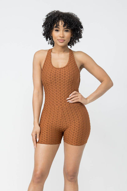 Honeycomb Jacquard Sleeveless Cross Back Romper