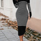 Devine Striped V-Neck Long Sleeve Sweater Dress