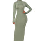 Mock Neck Long Sleeve Maxi Slim Dress