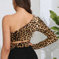 Leopard Cutout One-Shoulder Cropped Top